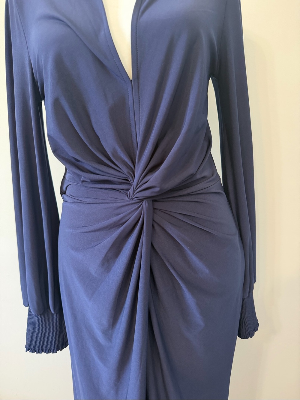 VENUS Deep Navy Twist-Front Maxi Dress • Long Sleeve Smocked Cuffs • Size M - Picture 2 of 13